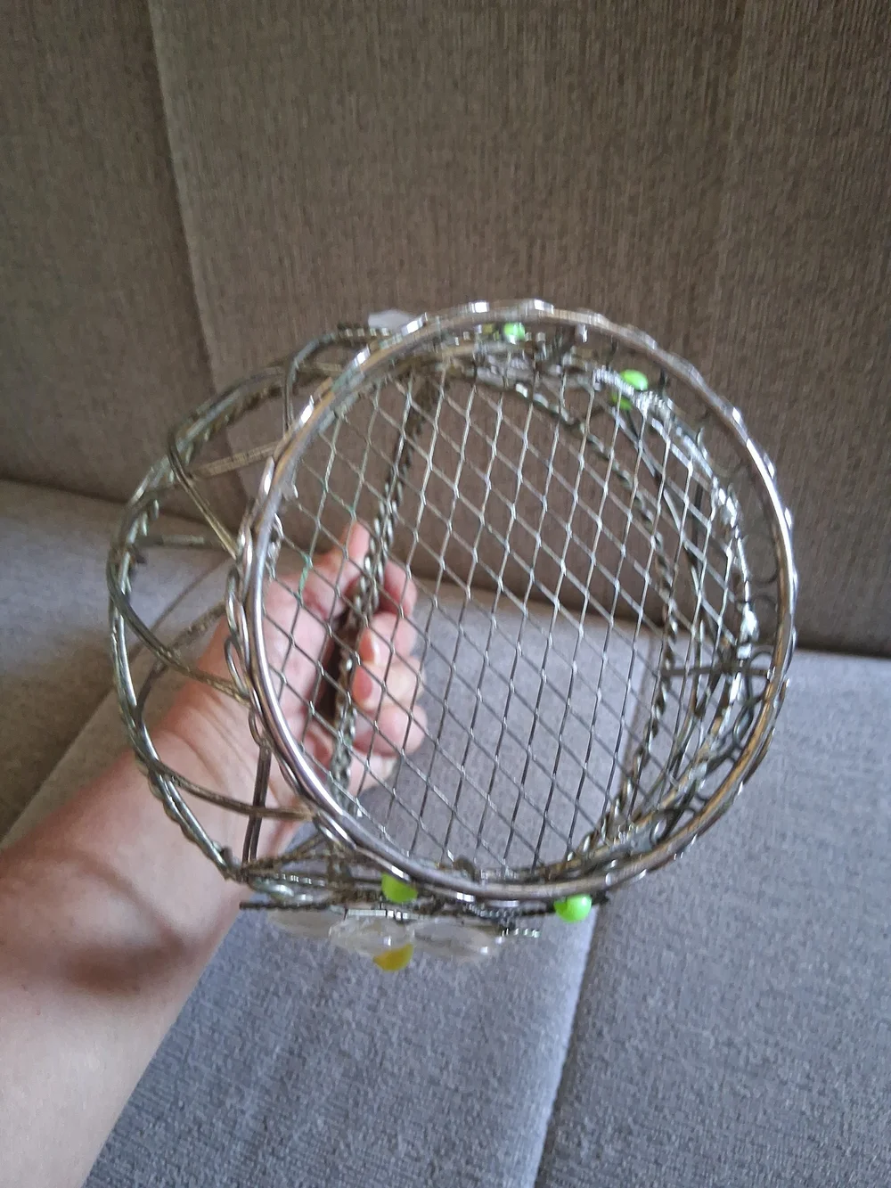 Vintage Decorative Wire Basket with Flower Accents 11 Inch